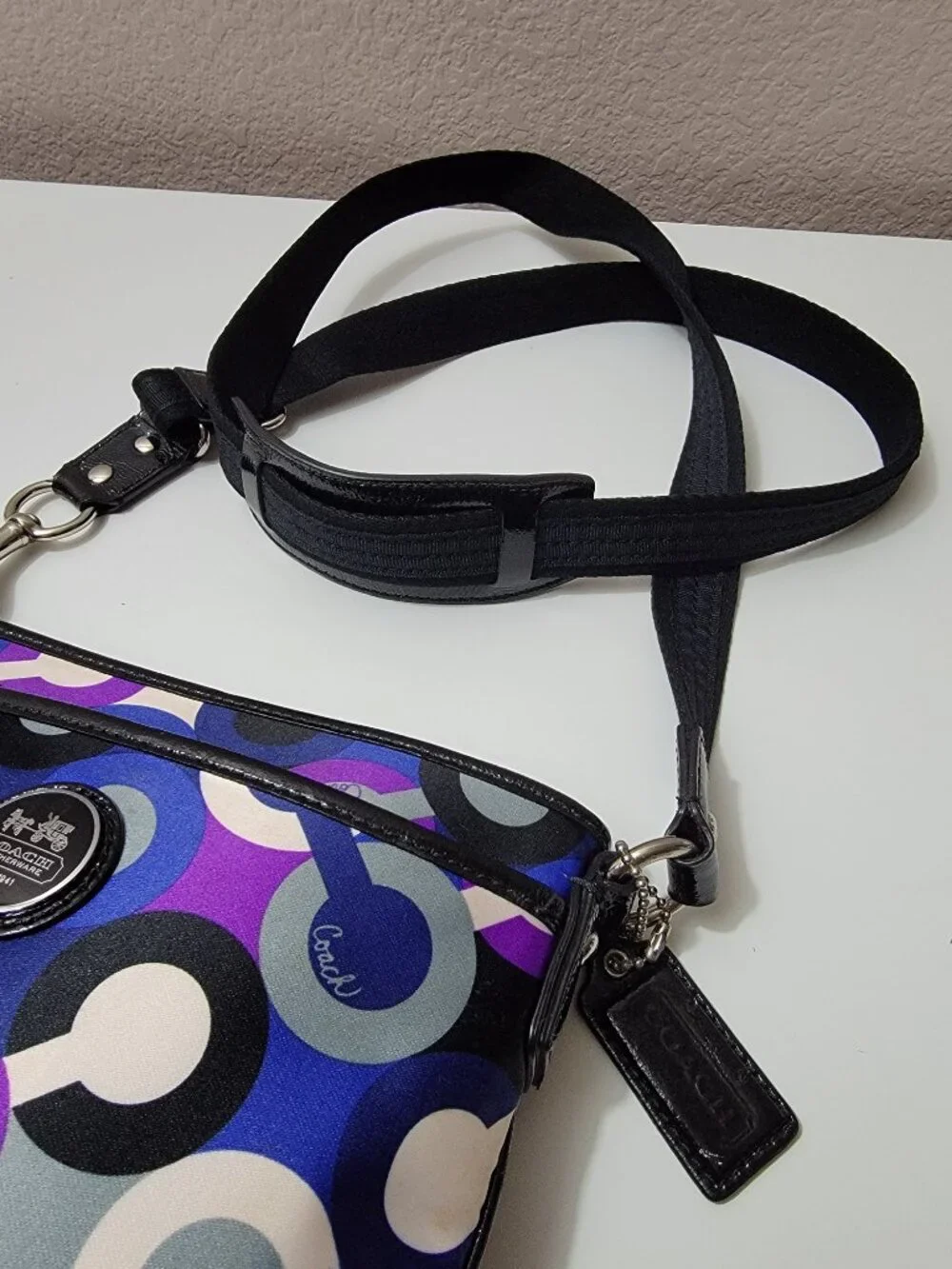 Coach Swingpack Crossbody Bag Op Art Scarf Print Blue Purple 43381 Multicolor